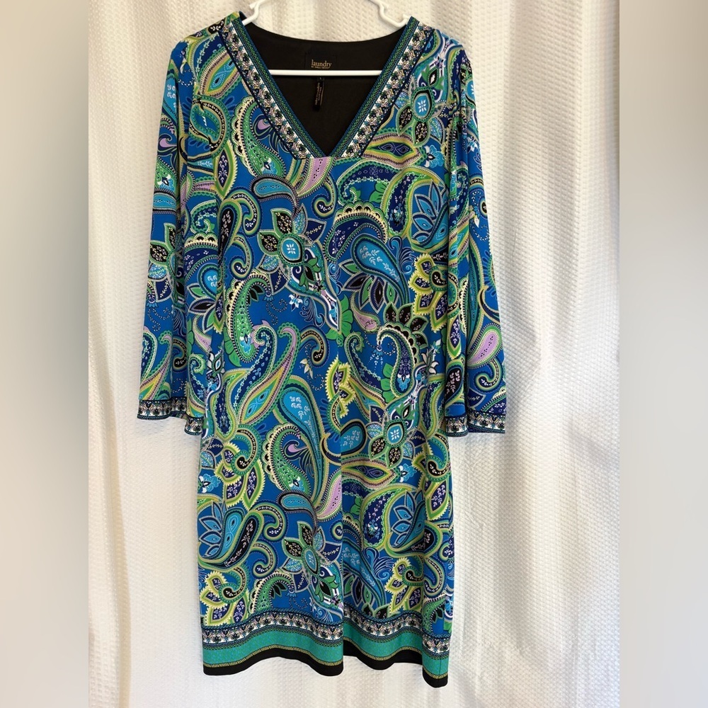 Laundry by Shelli Segal multicolored paisley print 3/4 sleeve sheath dress Large
